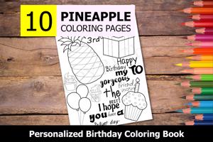 Pineapple Theme Personalized Birthday Coloring Book