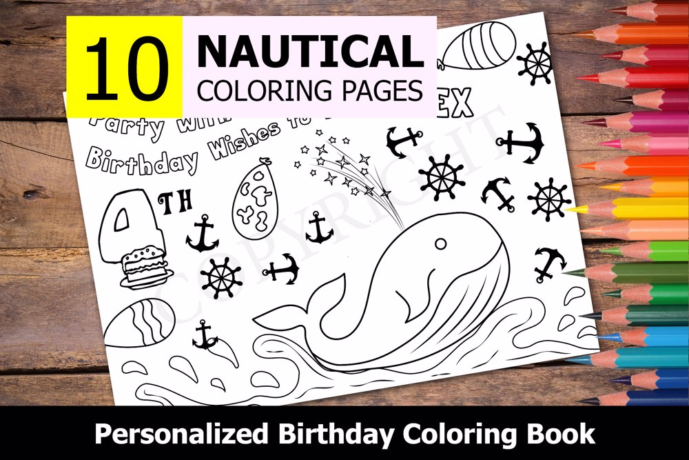 Nautical Theme Personalized Birthday Coloring Book