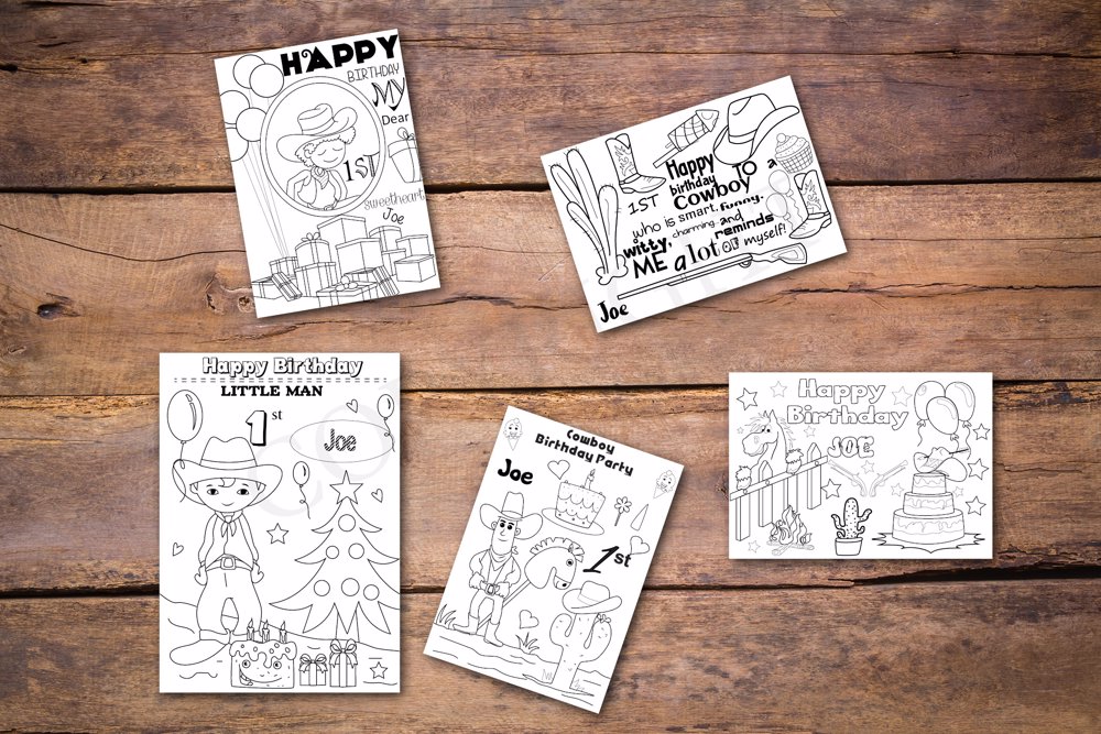 Cowboy Theme Personalized Birthday Coloring Book