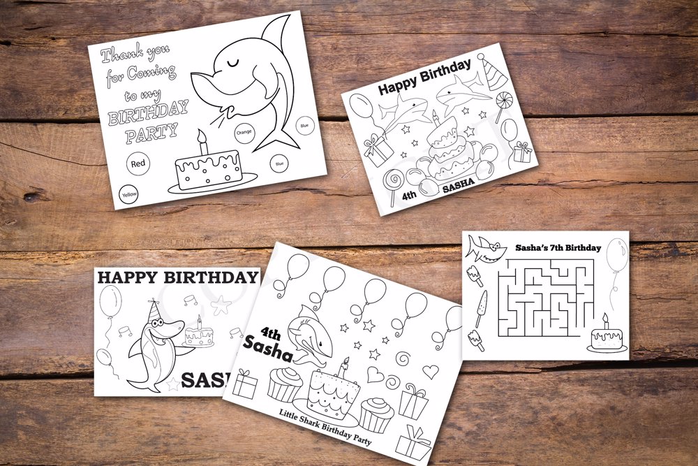 Shark Theme Personalized Birthday Coloring Book