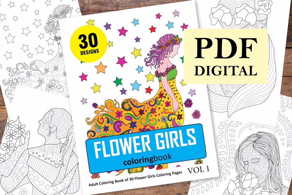 Flower Girls Coloring Book for Adults