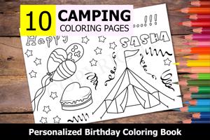 Camping Theme Personalized Birthday Coloring Book