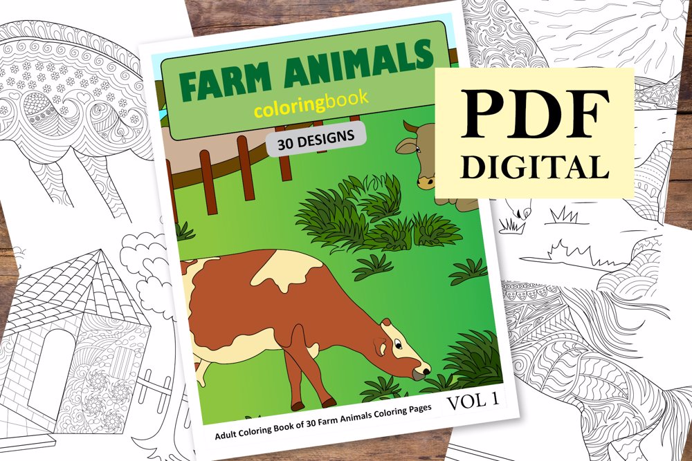  Farm Animals Coloring Book for Adults