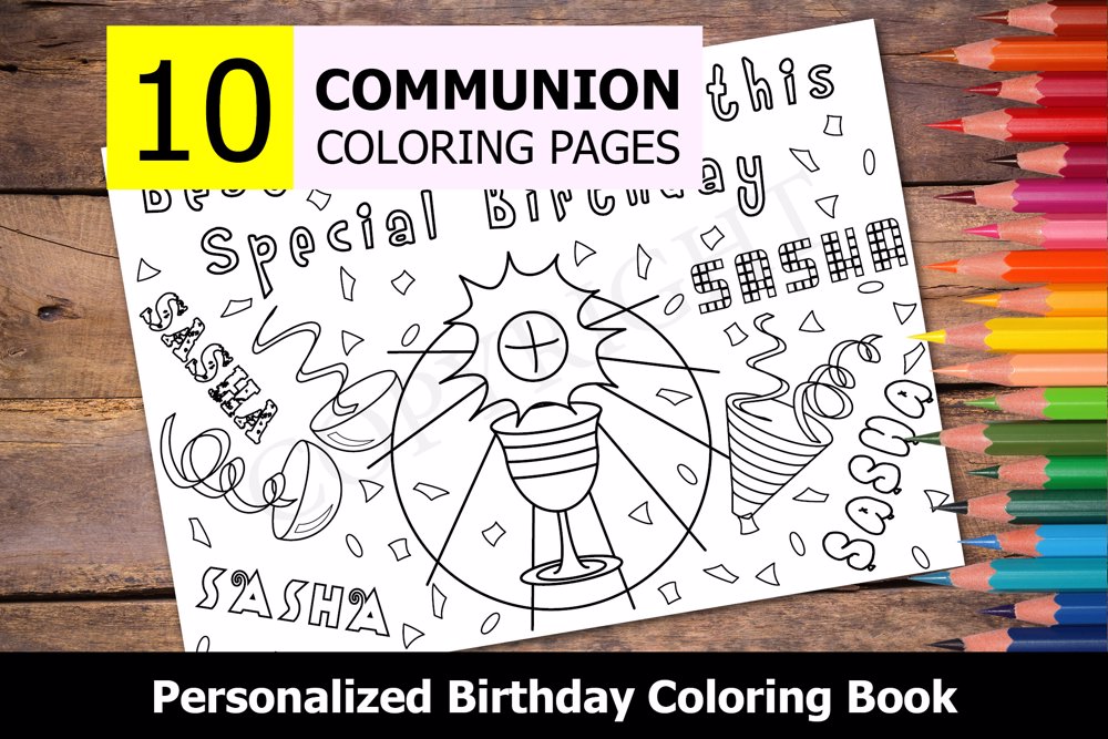 Communion Theme Personalized Birthday Coloring Book