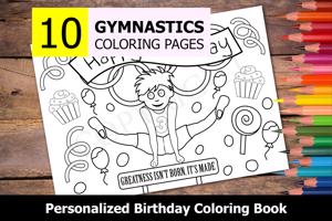 Gymnastics Theme Personalized Birthday Coloring Book