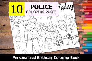 Police Theme Personalized Birthday Coloring Book