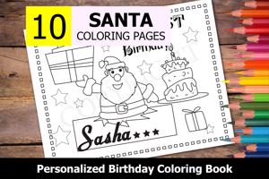 Santa Theme Personalized Birthday Coloring Book