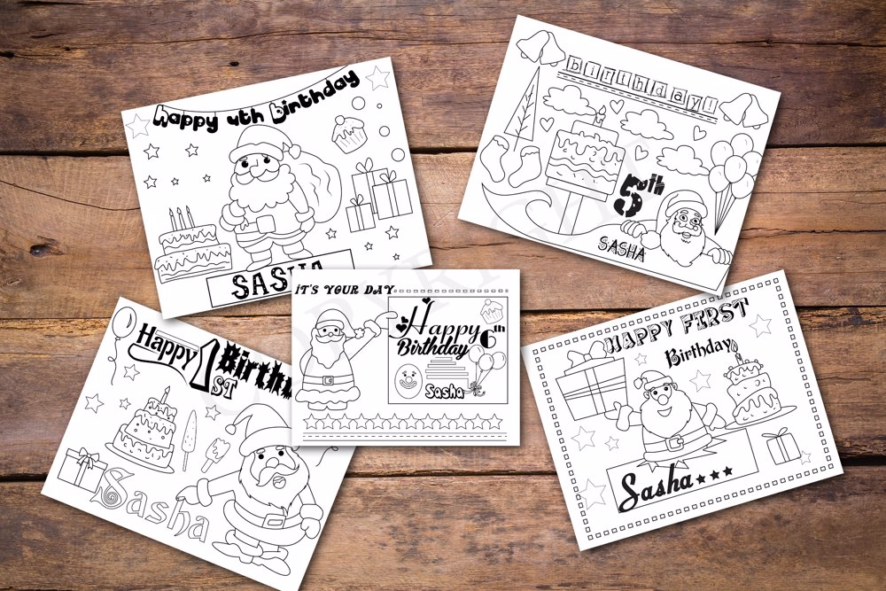 Santa Theme Personalized Birthday Coloring Book