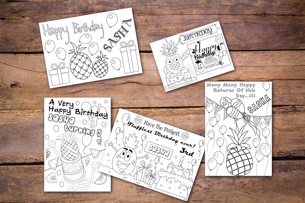 Pineapple Theme Personalized Birthday Coloring Book