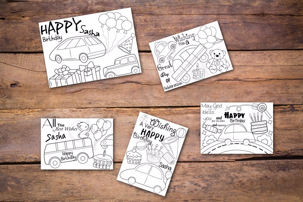 Cars Theme Personalized Birthday Coloring Book