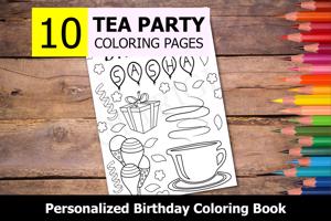 Tea Party Theme Personalized Birthday Coloring Book