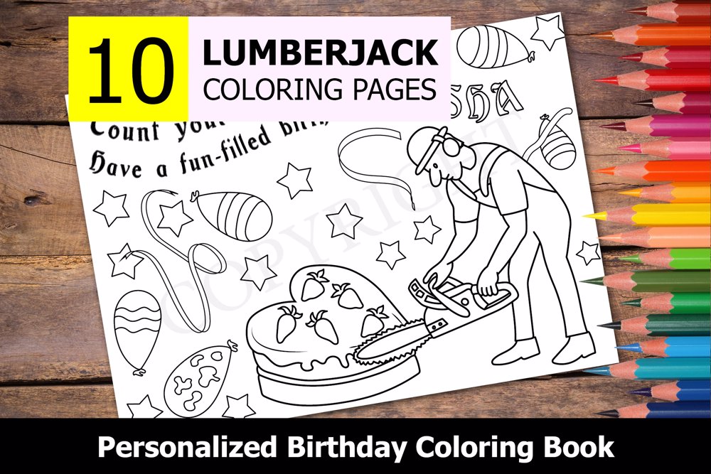Lumberjack Theme Personalized Birthday Coloring Book