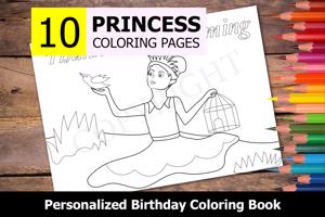Princess Theme Personalized Birthday Coloring Book