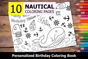 Nautical Theme Personalized Birthday Coloring Book