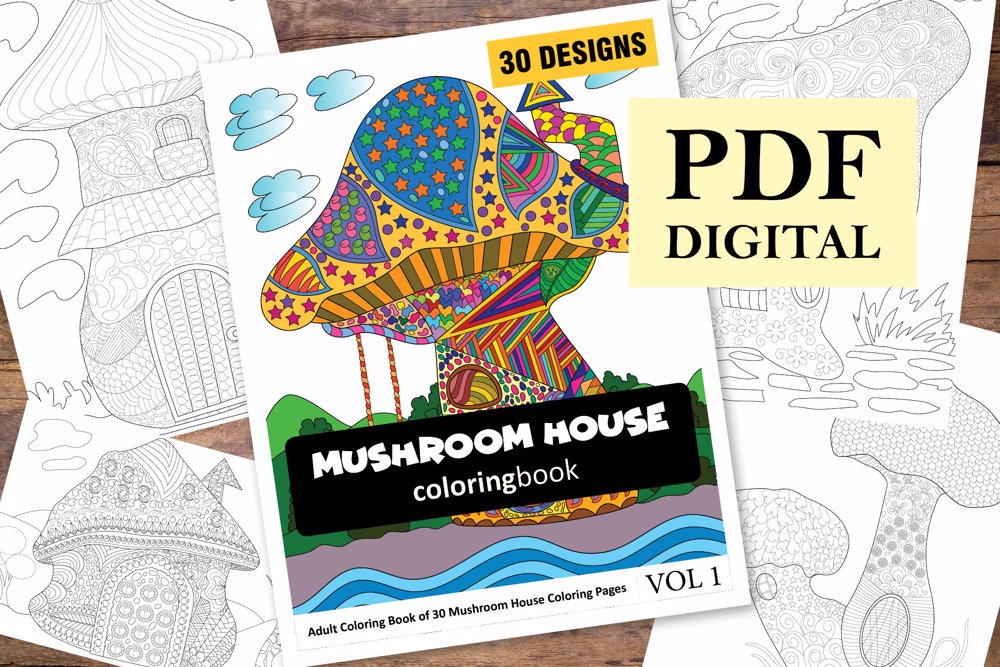 Mushroom House Coloring Book for Adults