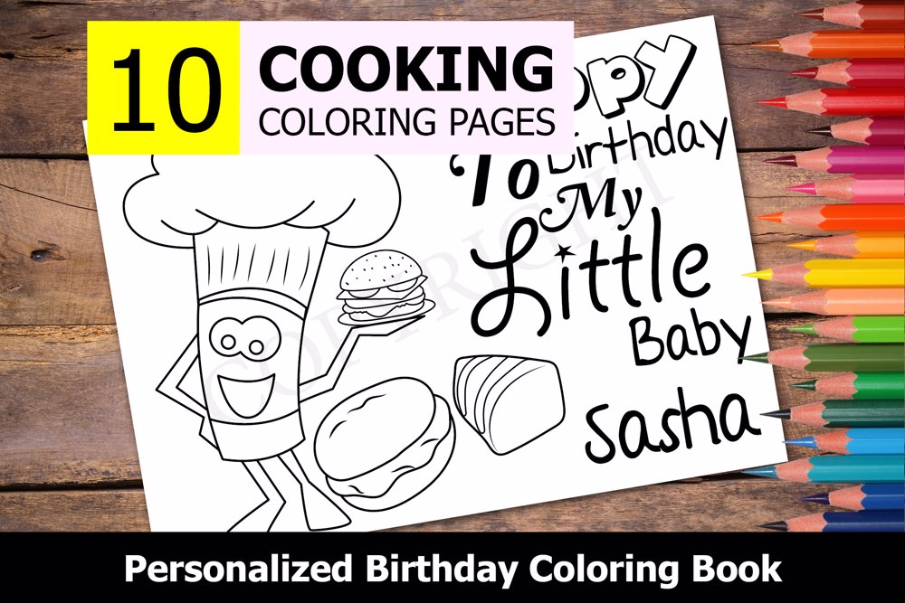 Cooking Theme Personalized Birthday Coloring Book