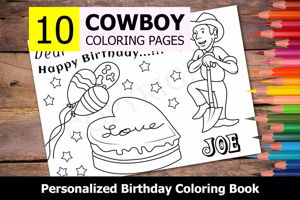 Cowboy Theme Personalized Birthday Coloring Book