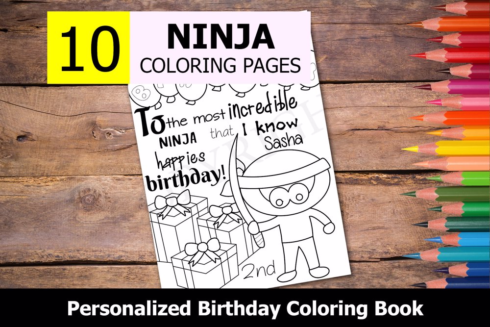 Ninja Theme Personalized Birthday Coloring Book