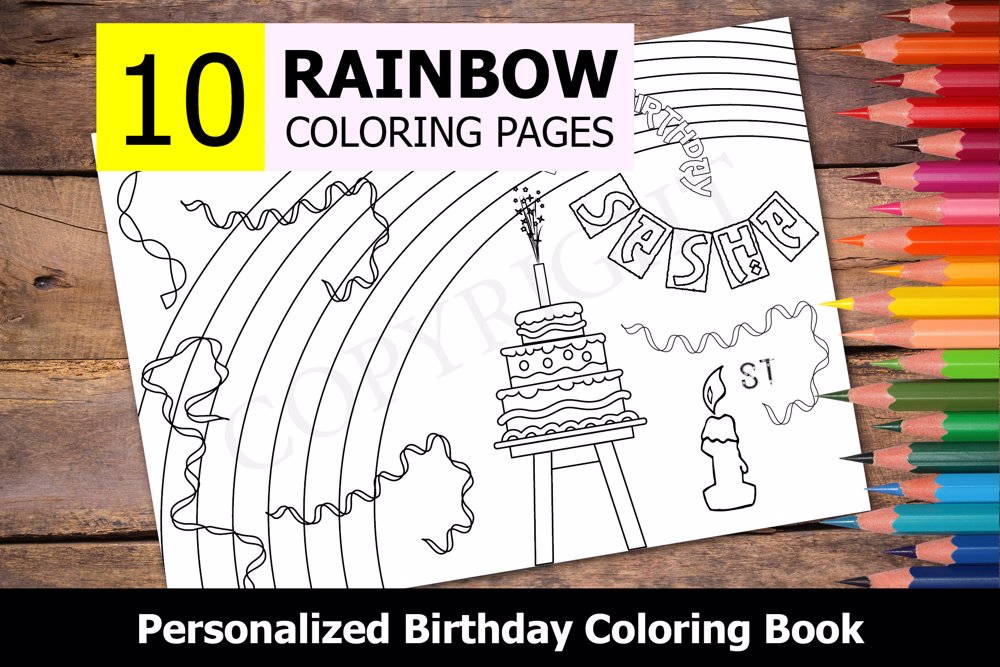 Rainbow Theme Personalized Birthday Coloring Book
