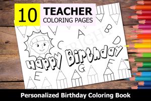 Teacher Theme Personalized Birthday Coloring Book