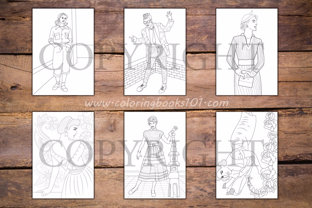  50s Fashion Coloring Book for Adults