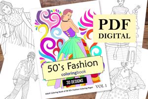  50s Fashion Coloring Book for Adults