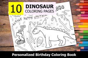 Dinosaur Theme Personalized Birthday Coloring Book