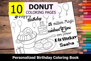 Donut Theme Personalized Birthday Coloring Book