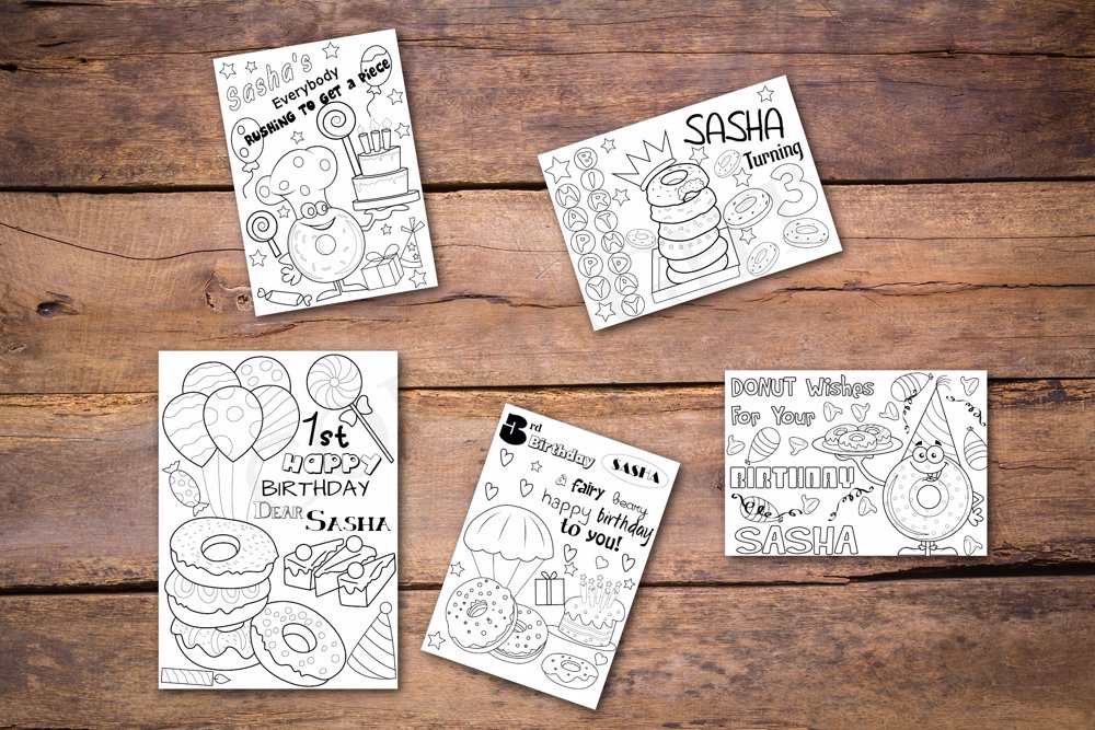Donut Theme Personalized Birthday Coloring Book
