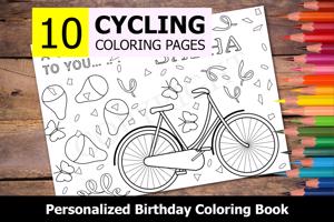Cycling Theme Personalized Birthday Coloring Book