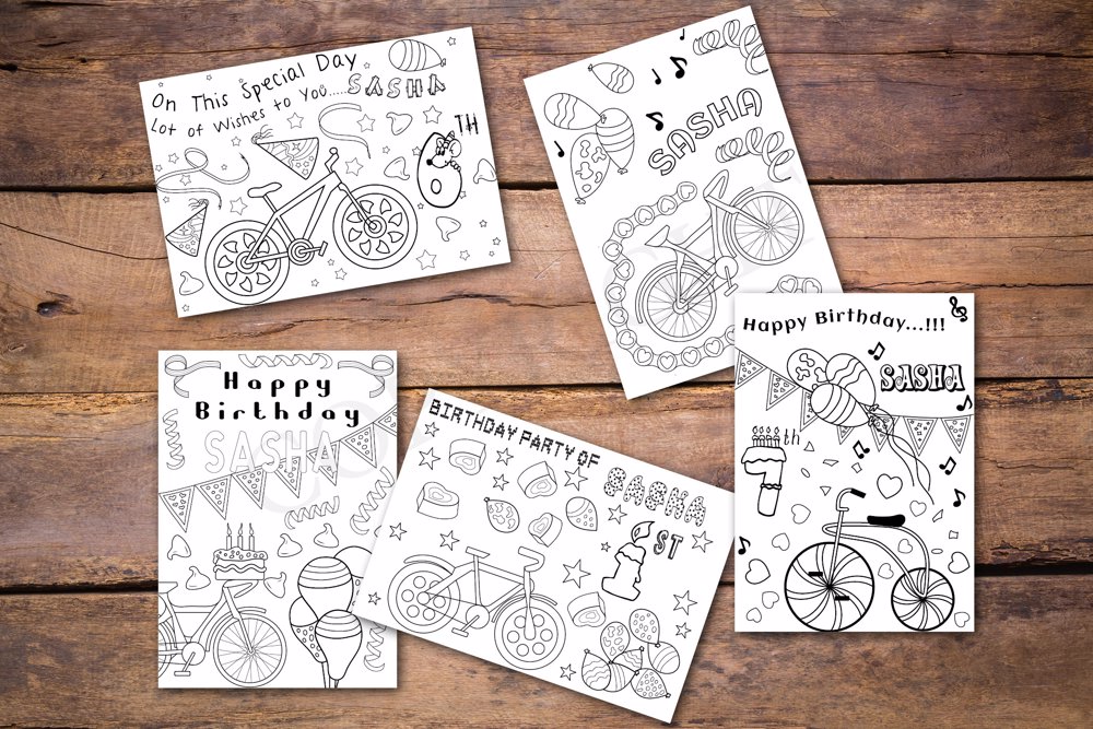 Cycling Theme Personalized Birthday Coloring Book