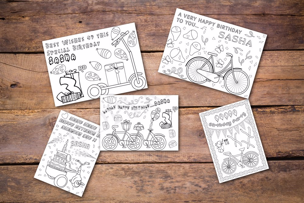 Cycling Theme Personalized Birthday Coloring Book