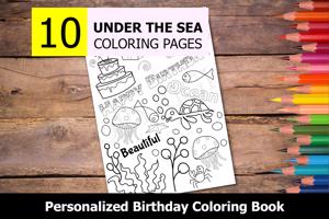 Under the Sea Theme Personalized Birthday Coloring Book