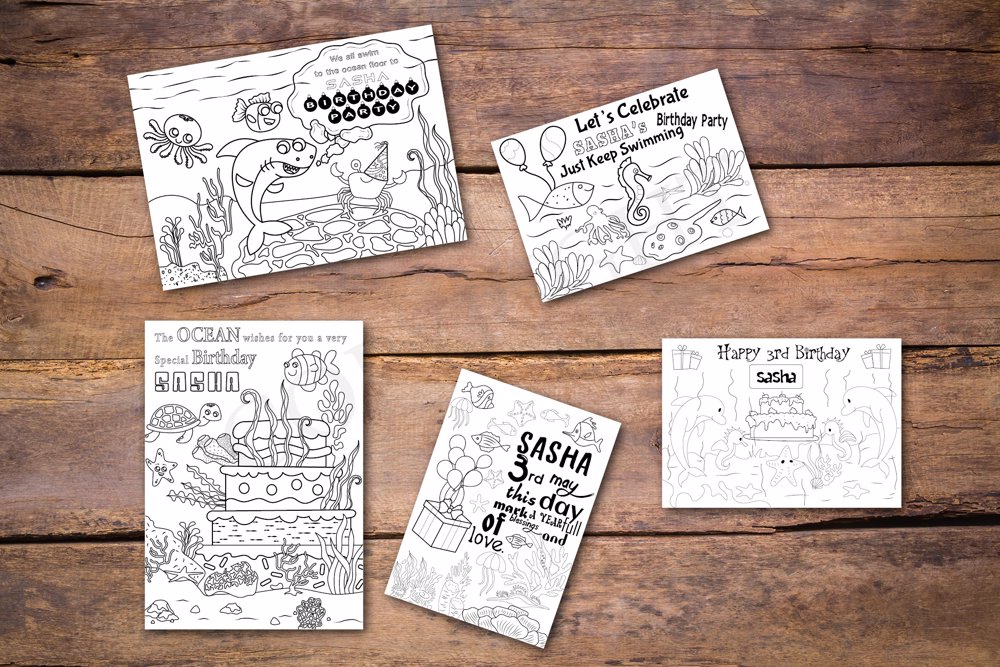 Under the Sea Theme Personalized Birthday Coloring Book