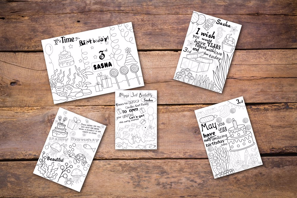 Under the Sea Theme Personalized Birthday Coloring Book