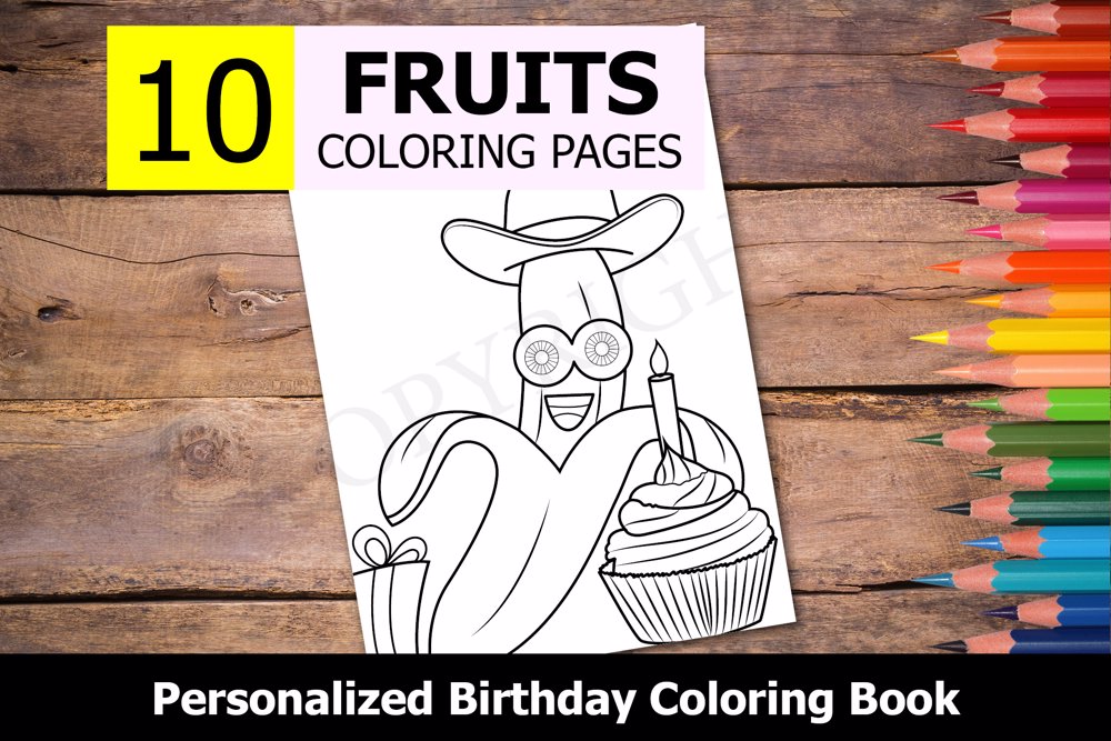Fruits Theme Personalized Birthday Coloring Book