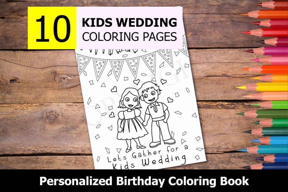 Kids Wedding Theme Personalized Birthday Coloring Book