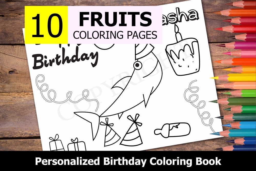 Shark Theme Personalized Birthday Coloring Book