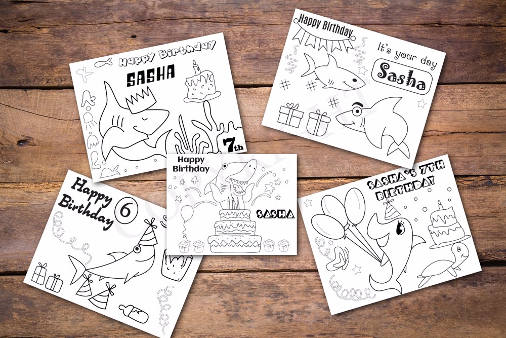 Shark Theme Personalized Birthday Coloring Book