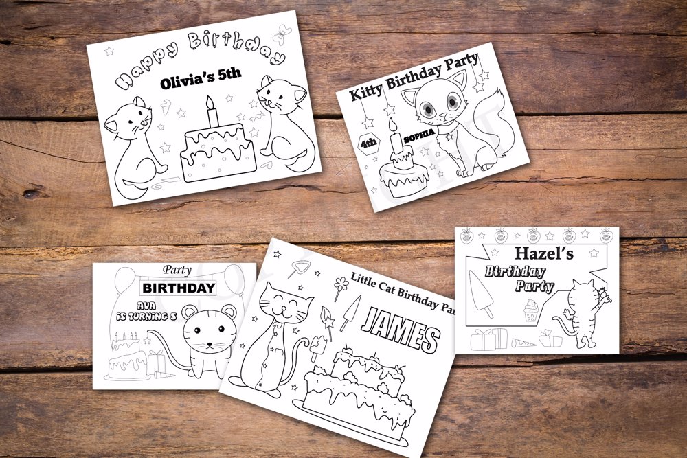 Cat Theme Personalized Birthday Coloring Book