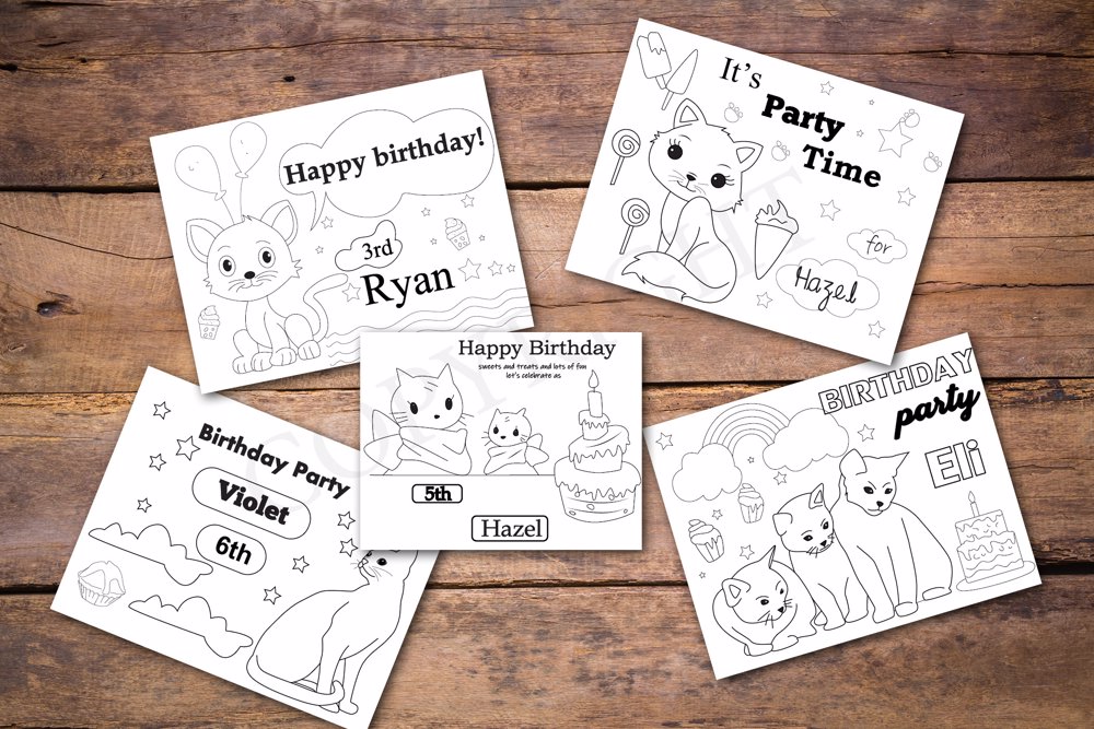 Cat Theme Personalized Birthday Coloring Book