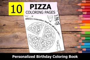 Pizza Theme Personalized Birthday Coloring Book