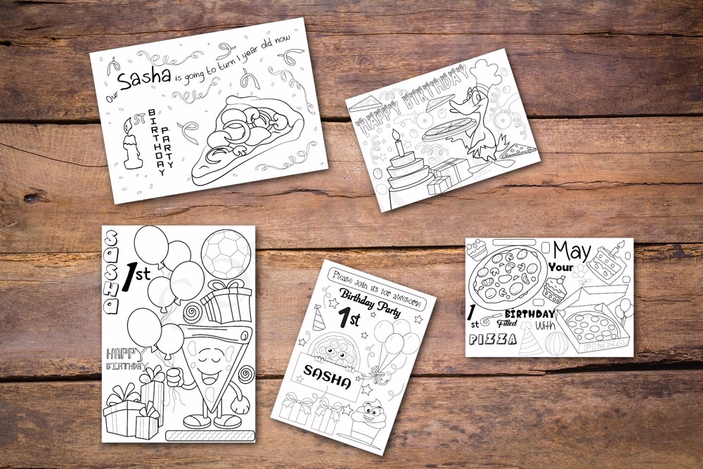 Pizza Theme Personalized Birthday Coloring Book