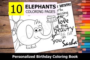 Elephants Theme Personalized Birthday Coloring Book