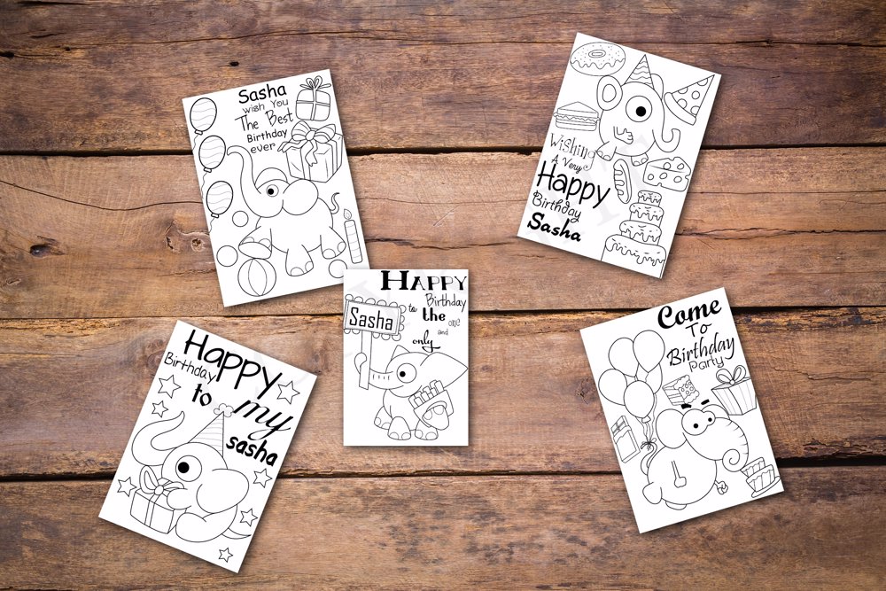 Elephants Theme Personalized Birthday Coloring Book