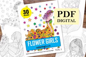 Flower Girls Coloring Book for Adults