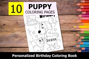 Puppy Theme Personalized Birthday Coloring Book