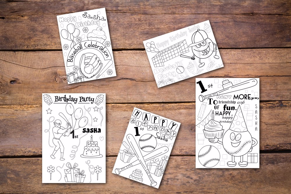 Baseball Theme Personalized Birthday Coloring Book