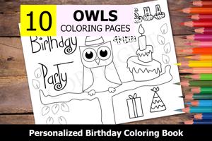 Owls Theme Personalized Birthday Coloring Book