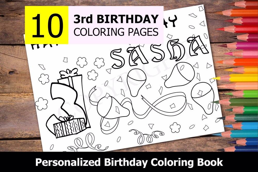 3rd Birthday Theme Personalized Birthday Coloring Book